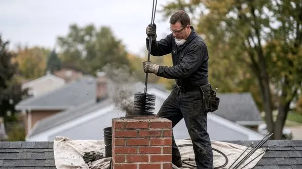 Rooftop chimney sweep in Worthington, Ohio